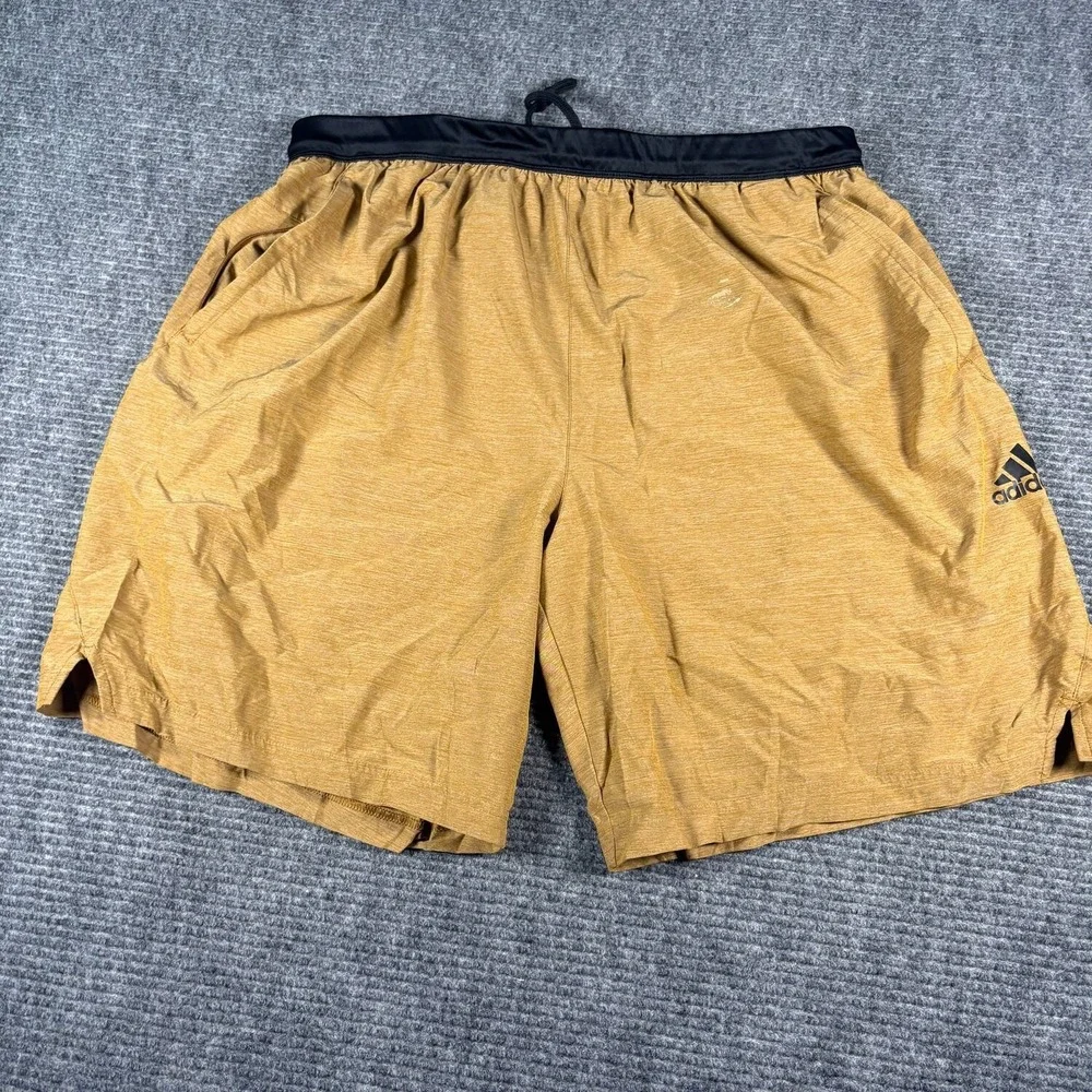 Adidas Athletic Shorts Men 2XL Gold Good Heathered Pockets Drawstring